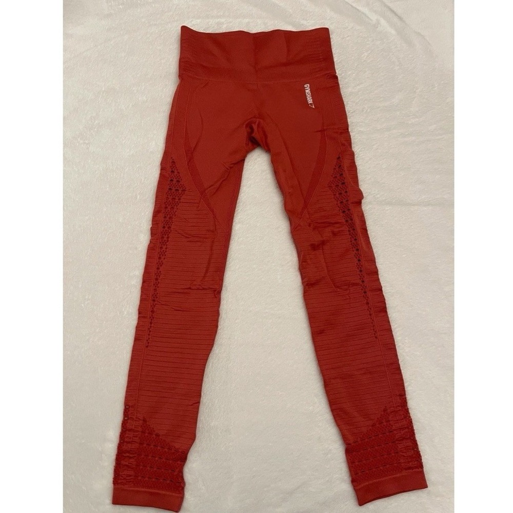 Gymshark Women XS Energy Seamless Legging Coral Red Crochet Pattern